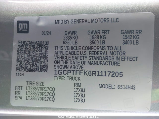 1GCPTFEK6R1117205 Chevrolet Colorado 4wd Zr2