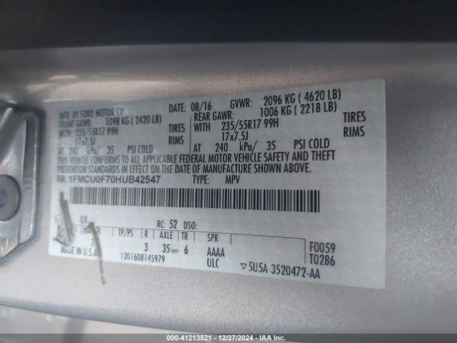 1FMCU0F70HUB42547 Ford ESCAPE S