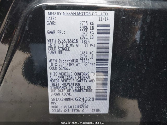 Nissan Pathfinder Sv 2015 5N1AR2MN9FC624328 Image 9