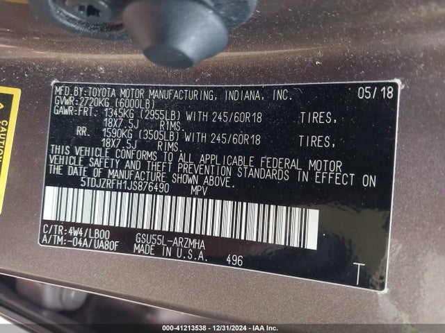 Toyota Highlander Xle 2018 5TDJZRFH1JS876490 Image 9