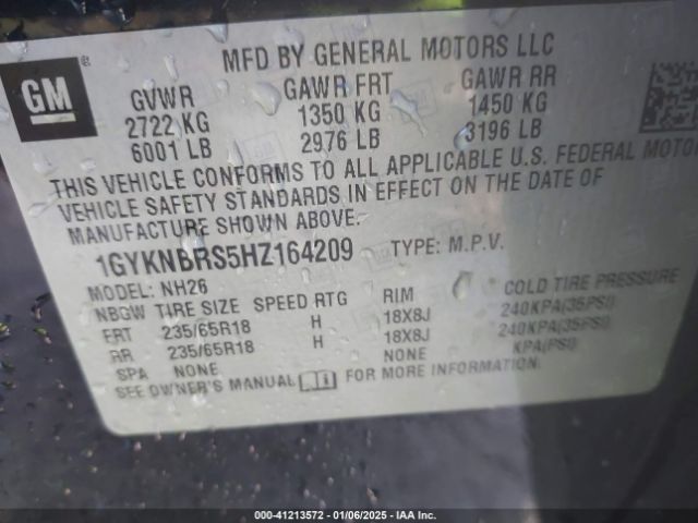 1GYKNBRS5HZ164209 Cadillac XT5 LUXURY