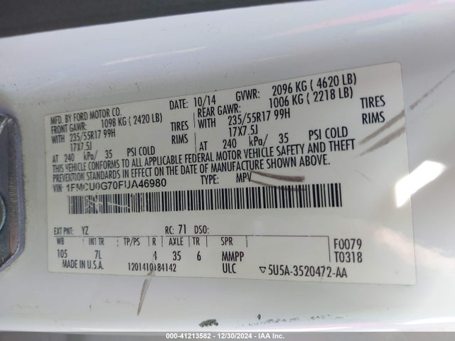 1FMCU0G70FUA46980 Ford ESCAPE SE