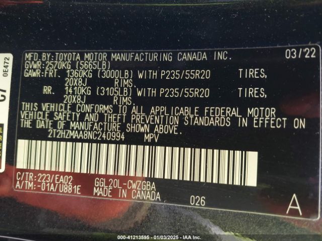 2T2HZMAA8NC240994 Lexus RX 350
