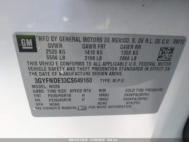 2012 CADILLAC SRX 3GYFNDE33CS649160 Photo 8