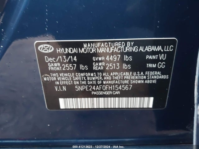 Hyundai SONATA SE 2015 5NPE24AF0FH154567 Image 9