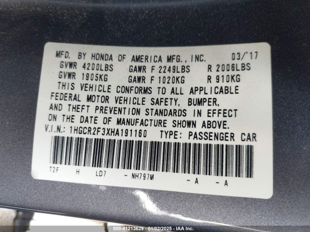 1HGCR2F3XHA191160 Honda k24w1