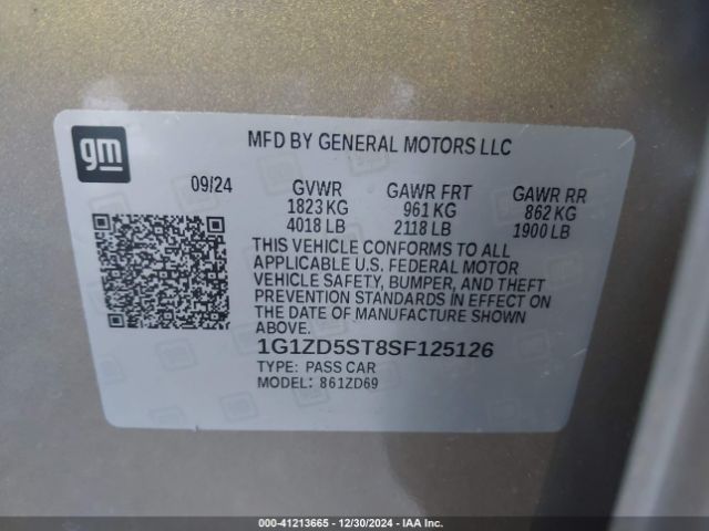 1G1ZD5ST8SF125126 Chevrolet Malibu Fwd 1lt