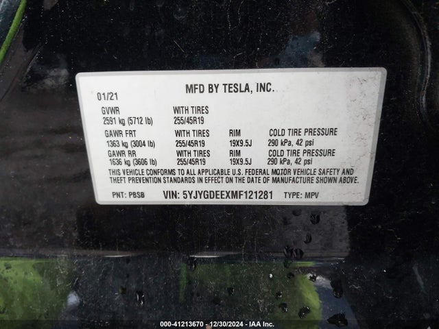 2021 TESLA MODEL Y 5YJYGDEEXMF121281 Photo 8