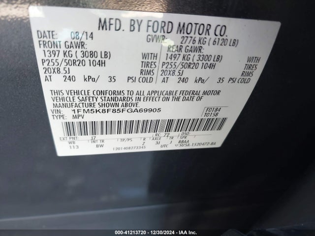 Ford Explorer Limited 2015 1FM5K8F85FGA69905 Image 9