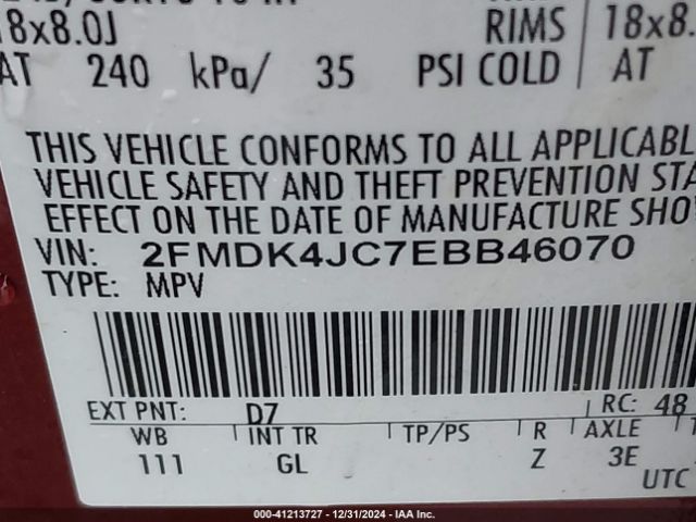 2FMDK4JC7EBB46070 Ford EDGE SEL
