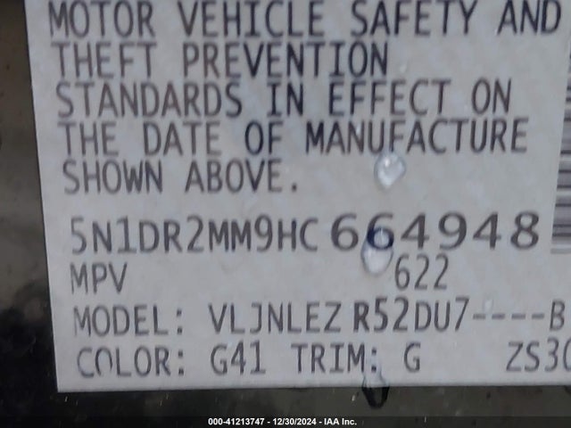 5N1DR2MM9HC664948 Nissan Pathfinder Sv