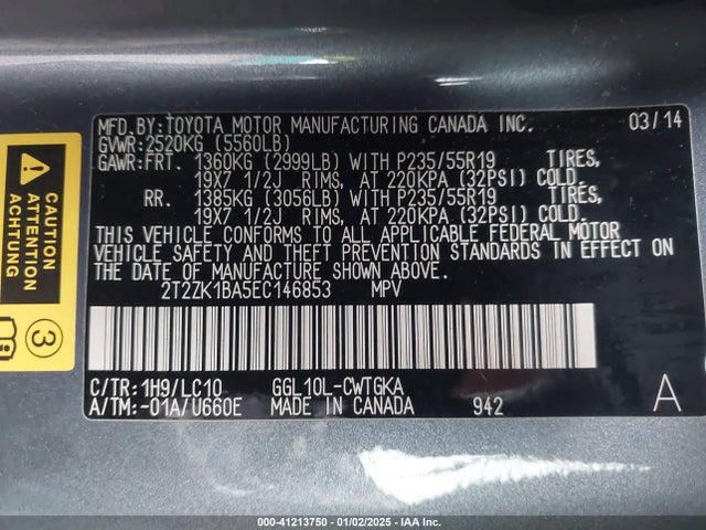 2T2ZK1BA5EC146853 Lexus RX 350