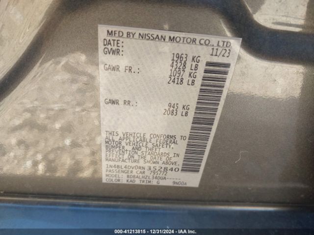 1N4BL4DV0RN352840 Nissan Altima Sv Fwd