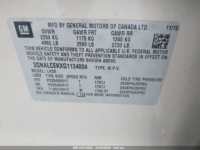 Chevrolet EQUINOX LT 2016 2GNALCEKXG1134804 Image 9