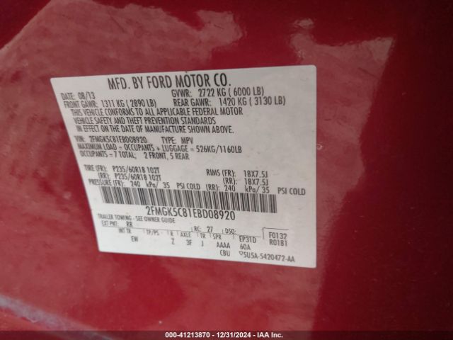 2FMGK5C81EBD08920 Ford FLEX SEL
