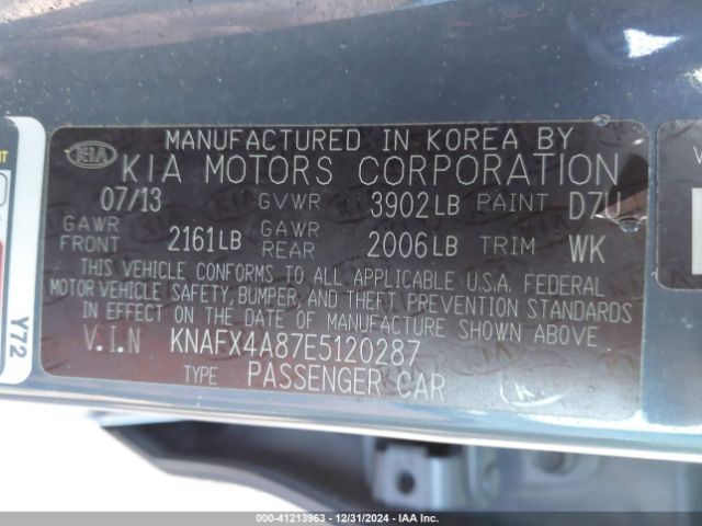 KNAFX4A87E5120287 KIA FORTE EX