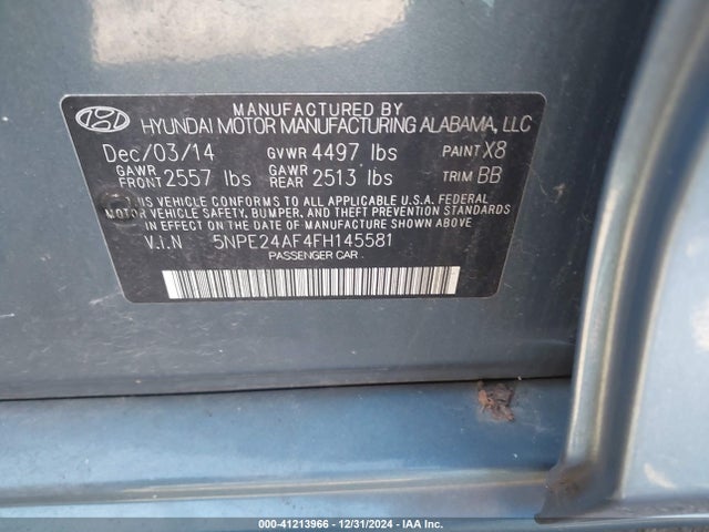 Hyundai SONATA SE 2015 5NPE24AF4FH145581 Image 9