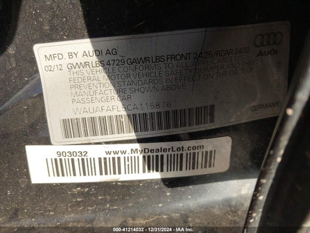 Продаж на аукціоні авто 2012 Audi A4 Premium, vin: WAUAFAFL5CA115876, номер лоту: 41214032