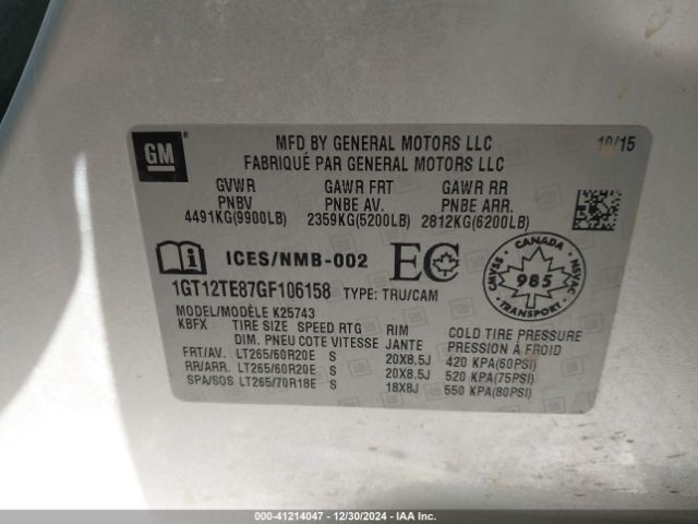 1GT12TE87GF106158 GMC Sierra 2500hd Slt