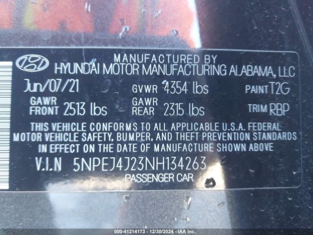5NPEJ4J23NH134263 Hyundai Sonata Sel Plus