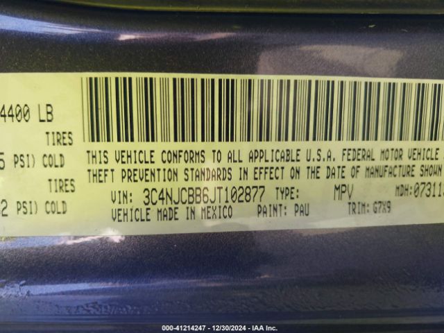 3C4NJCBB6JT102877 Jeep Compass Latitude Fwd