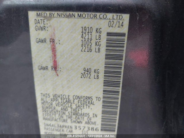 Nissan Altima 2014 1N4AL3APXEN357386 Image 9