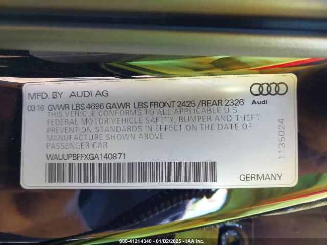 WAUUPBFF8GA140871 Audi A3 PREMIUM