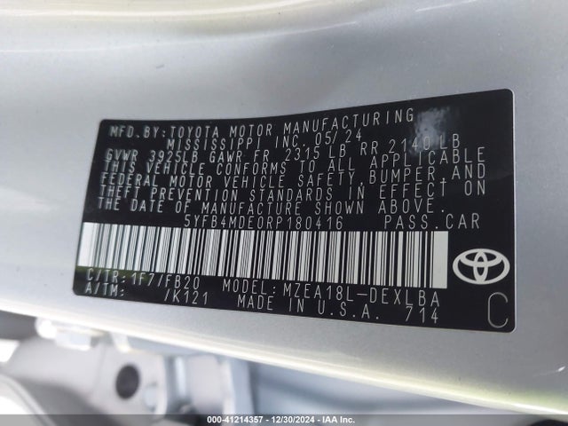 Toyota COROLLA LE 2024 5YFB4MDE0RP180416 Image 9