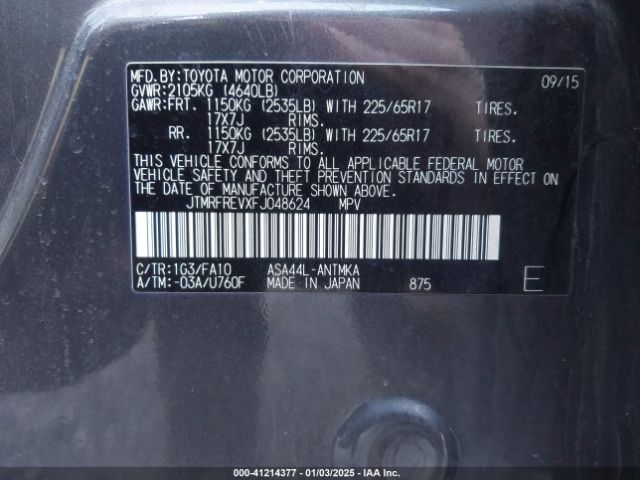 JTMRFREVXFJ048624 Toyota Rav4 Xle