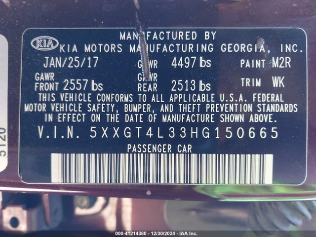KIA Optima Lx 2017 5XXGT4L33HG150665 Image 9