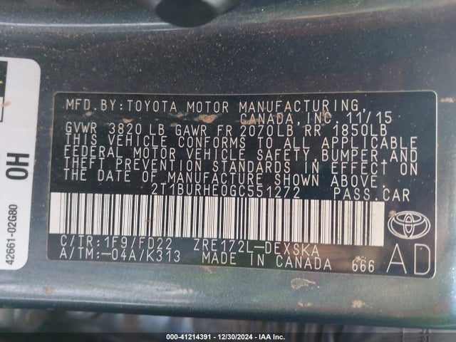 Toyota Corolla S Plus 2016 2T1BURHE0GC551272 Image 9