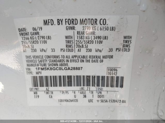 1FM5K8GC0LGA28807 Ford Explorer St