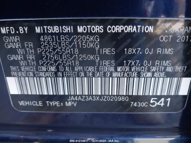 2018 MITSUBISHI OUTLANDER JA4AZ3A3XJZ020980 Photo 8