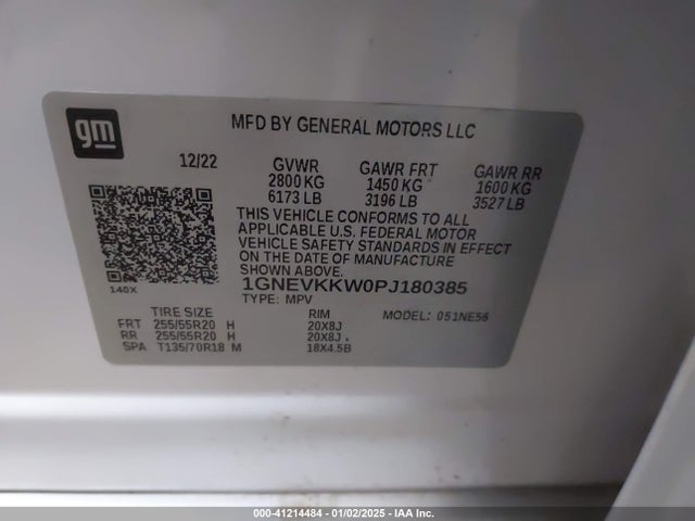 1GNEVKKW0PJ180385 Chevrolet Traverse Awd Premier