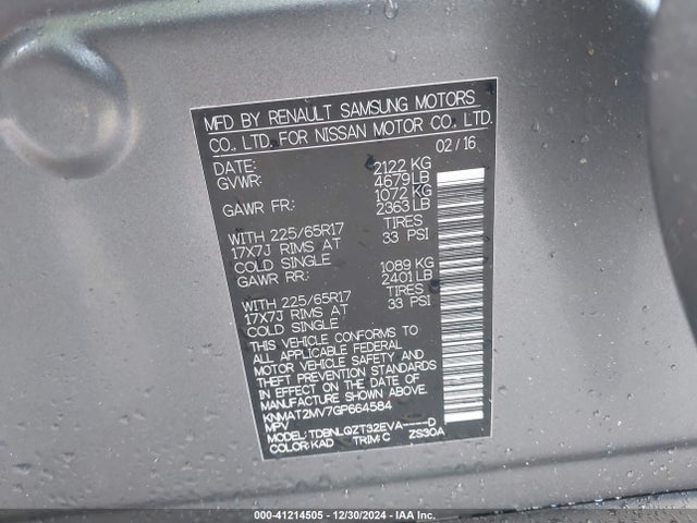 Nissan ROGUE SV 2016 KNMAT2MV7GP664584 Image 9