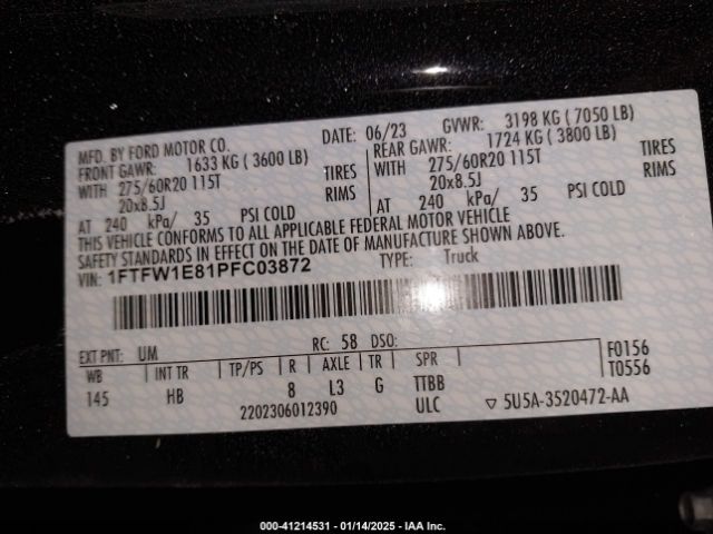 1FTFW1E81PFC03872 Ford F-150 Lariat