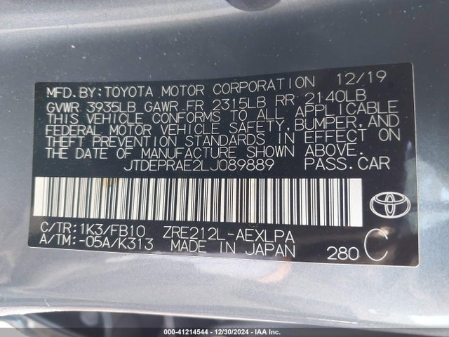 Toyota COROLLA LE 2020 JTDEPRAE2LJ089889 Image 9
