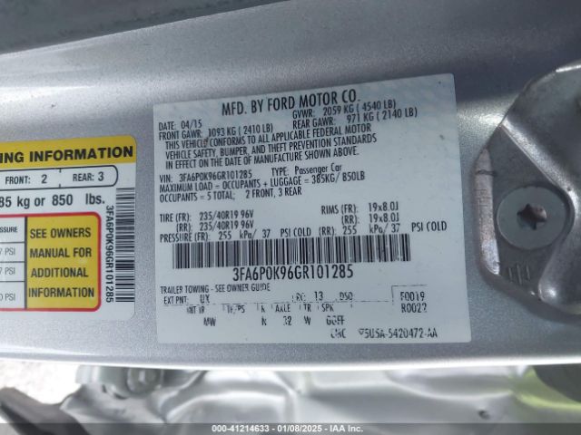 3FA6P0K96GR101285 Ford Fusion Titanium