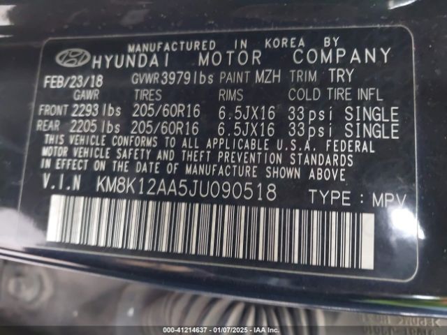 KM8K12AA5JU090518 Hyundai Kona Se