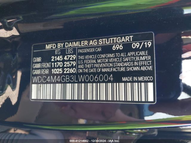 WDC4M4GB3LW006004 Mercedes-Benz GLB 250