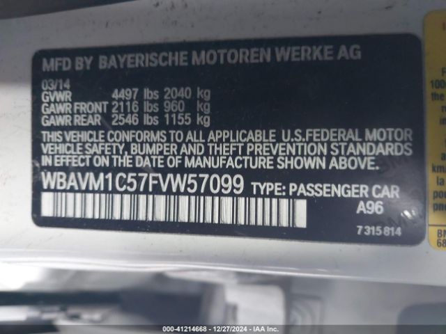 WBAVM1C57FVW57099 BMW X1 Sdrive28i
