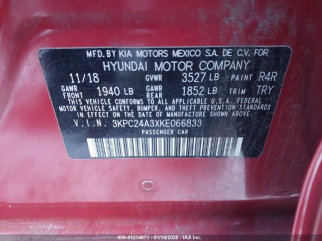 3KPC24A3XKE066833 Hyundai Accent Sel