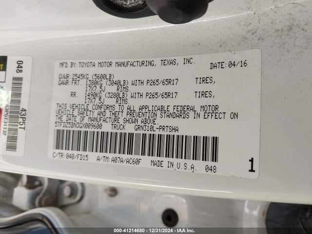 5TFDZ5BN3GX009600 Toyota Tacoma Trd Sport