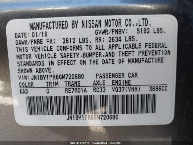 JN1BY1PR6GM720680 Infiniti Q70l 3.7x