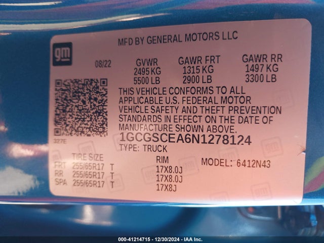 1GCGSCEA6N1278124 Chevrolet Colorado 2wd  Short Box Lt