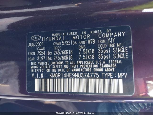 KM8R14HE9NU374775 Hyundai Palisade Se