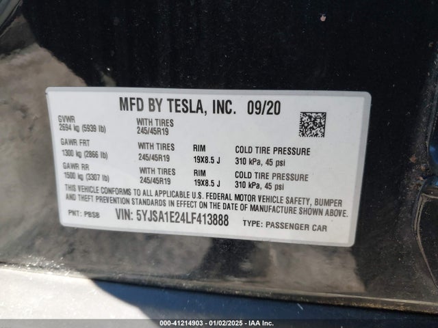 2020 TESLA MODEL S 5YJSA1E24LF413888 Photo 8