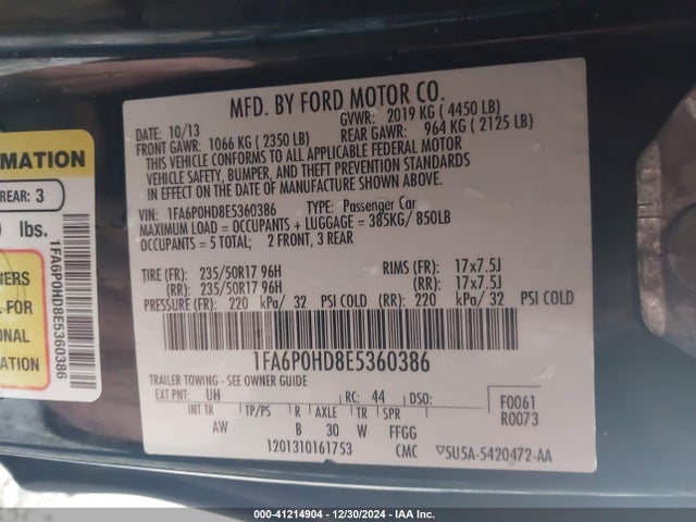 Ford FUSION SE 2014 1FA6P0HD8E5360386 Image 9