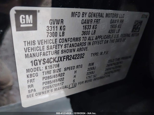 2015 CADILLAC ESCALADE 1GYS4CKJXFR242202 Photo 8