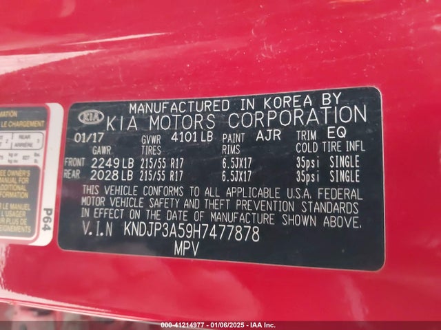 KIA SOUL + 2017 KNDJP3A59H7477878 Image 9